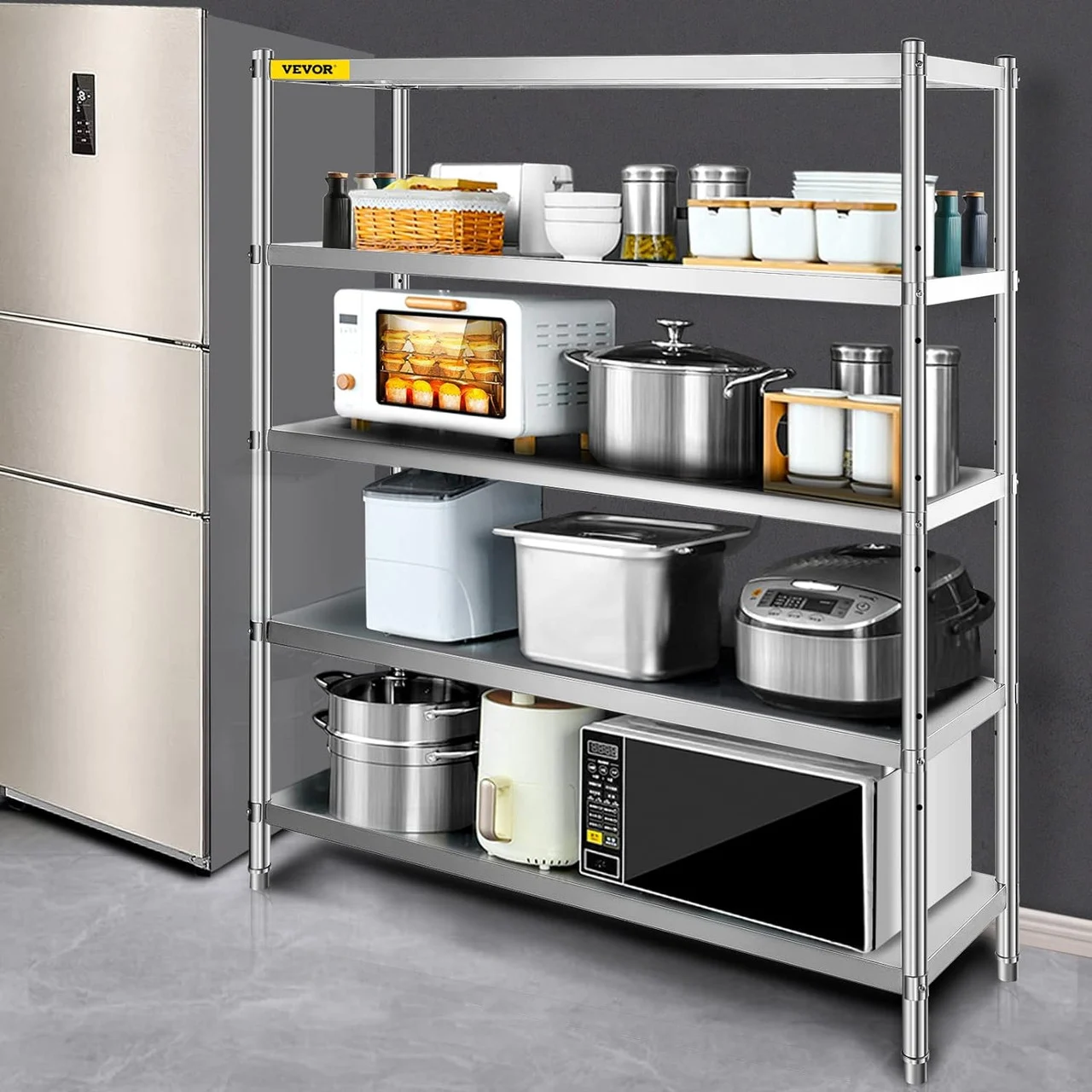 Storage Shelf, 5-Tier Storage Shelving Unit, Stainless Steel Garage Shelf, 70.9 x 17.7 x 70.9 inch Heavy Duty Storage Shelving, 1650 Lbs Total Capacity with Adjustable Height