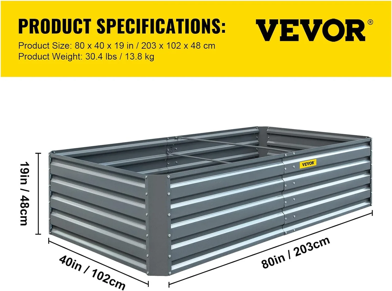 Galvanized Raised Garden Bed, 80" x 40" x 19" Metal Planter Box, Gray Steel Plant Raised Garden Bed Kit, Planter Boxes Outdoor for Growing Vegetables,Flowers,Fruits,Herbs,and Succulents