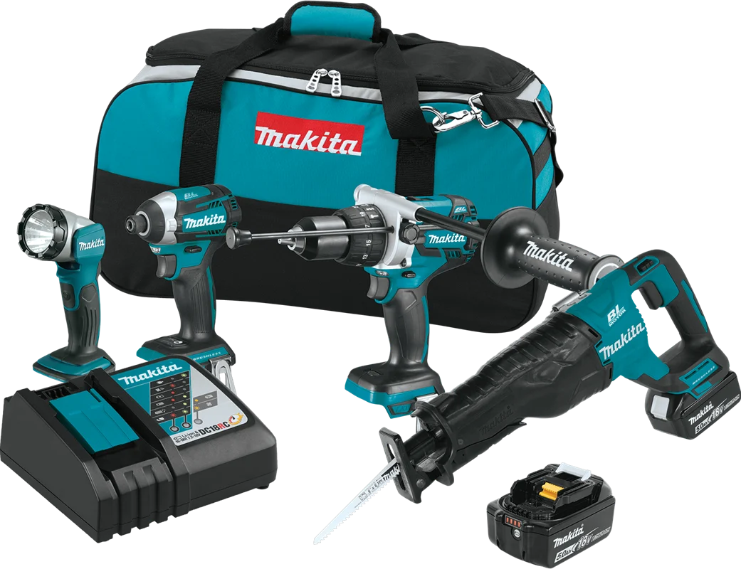 18V LXT? Lithium-Ion Brushless Cordless 4-Pc. Combo Kit (5.0Ah), High-luminance, XT450T
