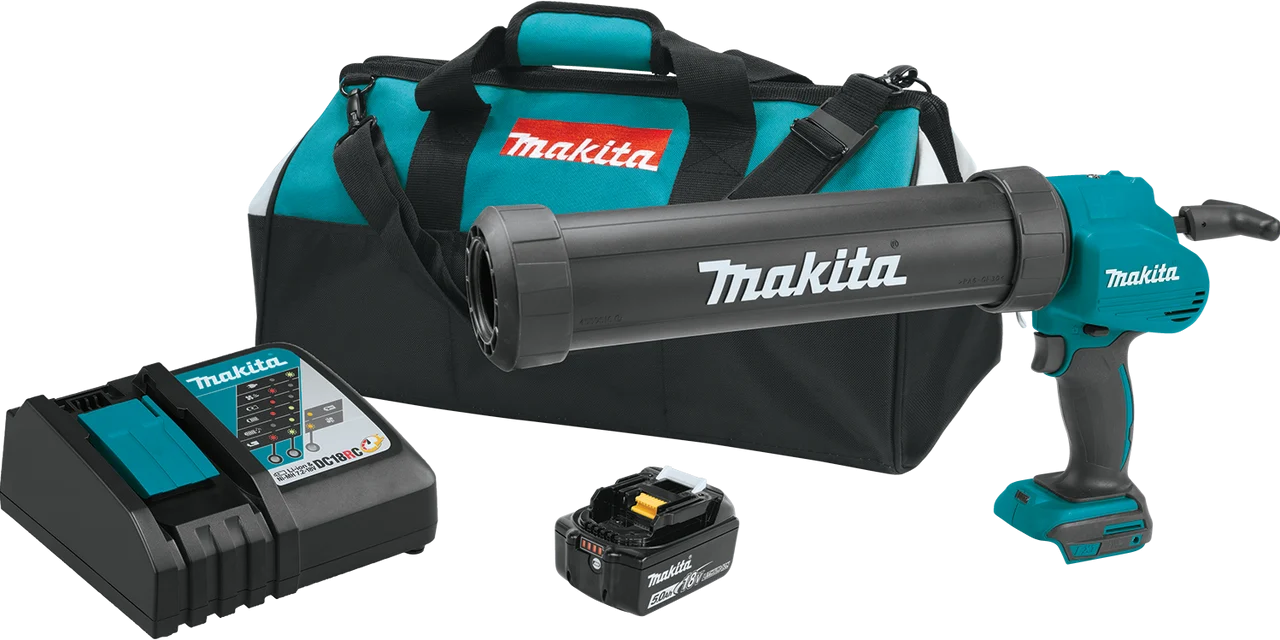 18V LXT? Lithium-Ion Cordless 29 oz. Caulk and Adhesive Gun Kit (5.0Ah), Makita-built motor, XGC01T1C