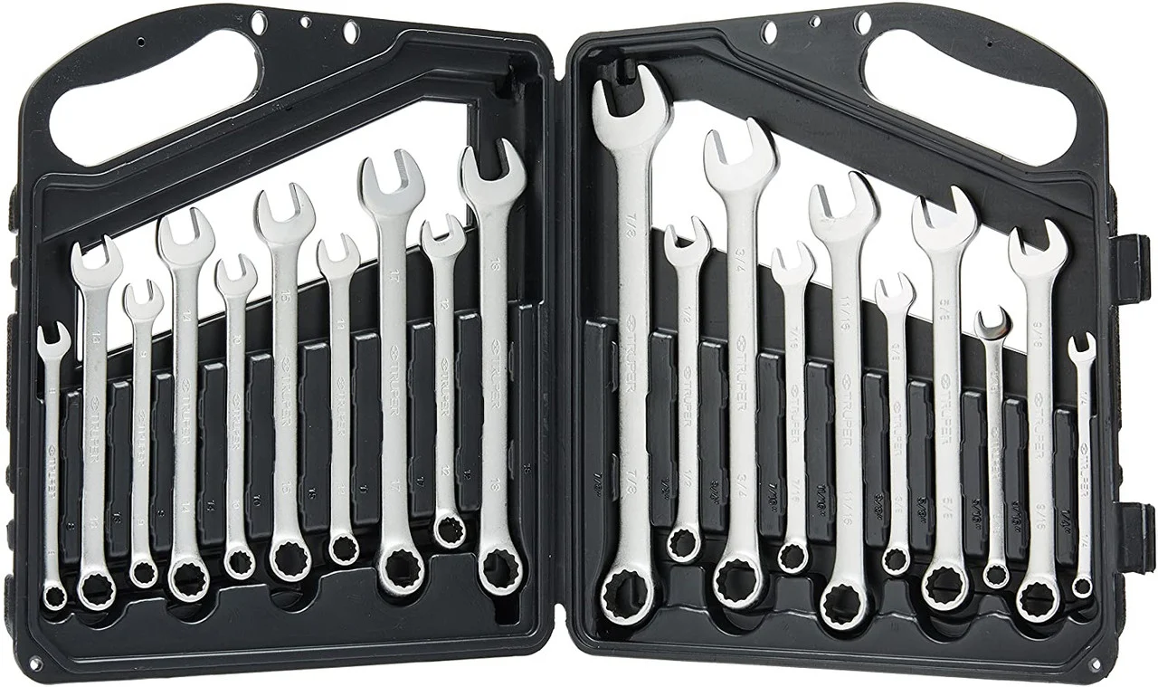 Truper 20-Pc Combination Sandblasted Wrench Set,SAE & Metric #15798