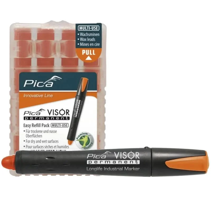 Pica VISOR Luminescent Permanent Marker, Fluo-Orange with Refill 4-Pack