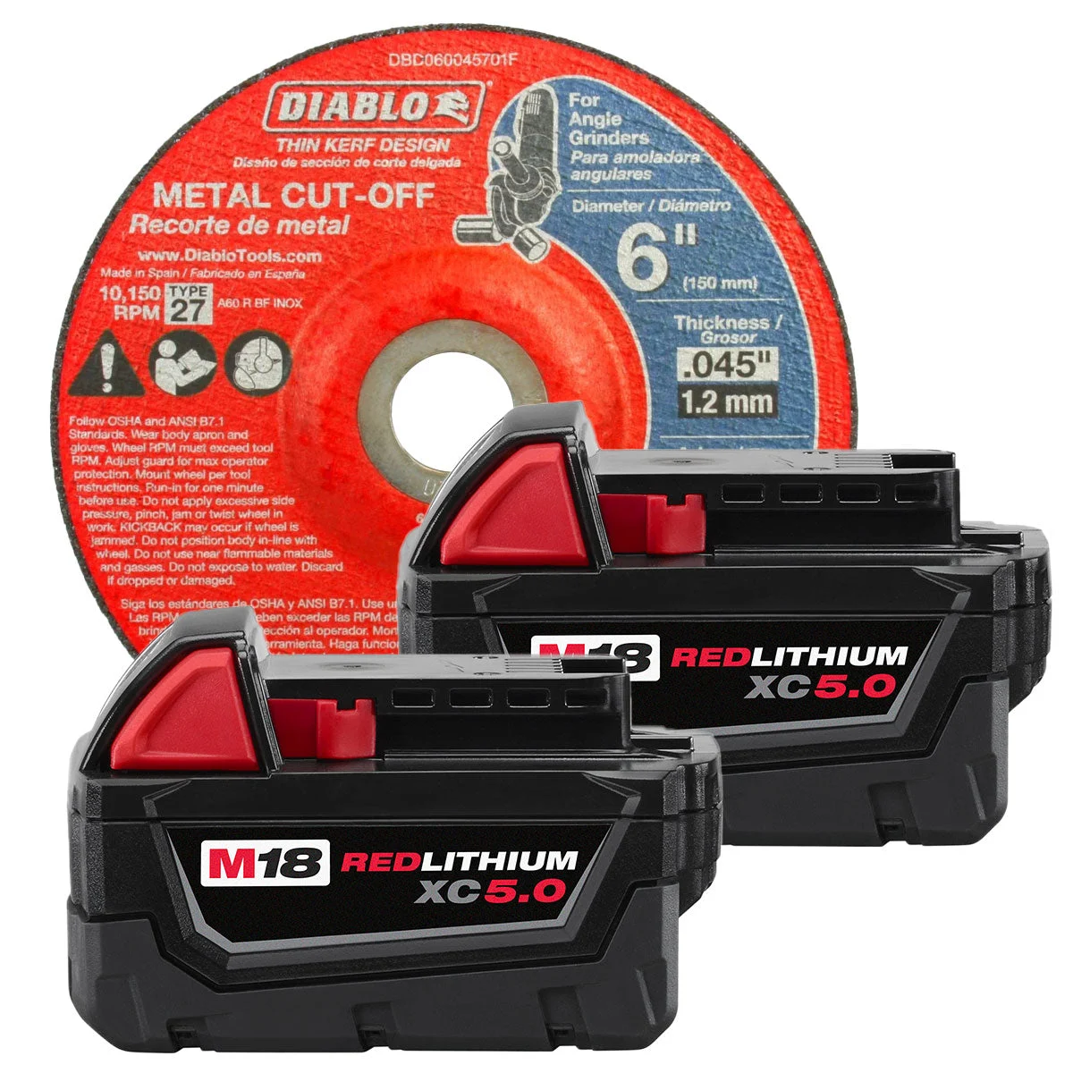 Diablo 6-in. Cut-Off Disc + Milwaukee M18 XC 5.0Ah Battery 2-Pack
