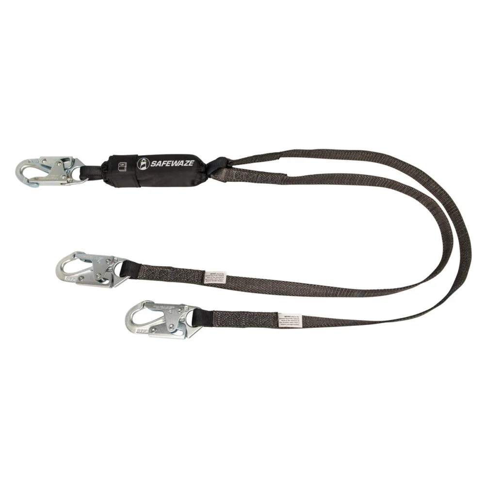 Heavyweight 6′ Energy Absorbing Lanyard: Dual Leg, Snap Hooks