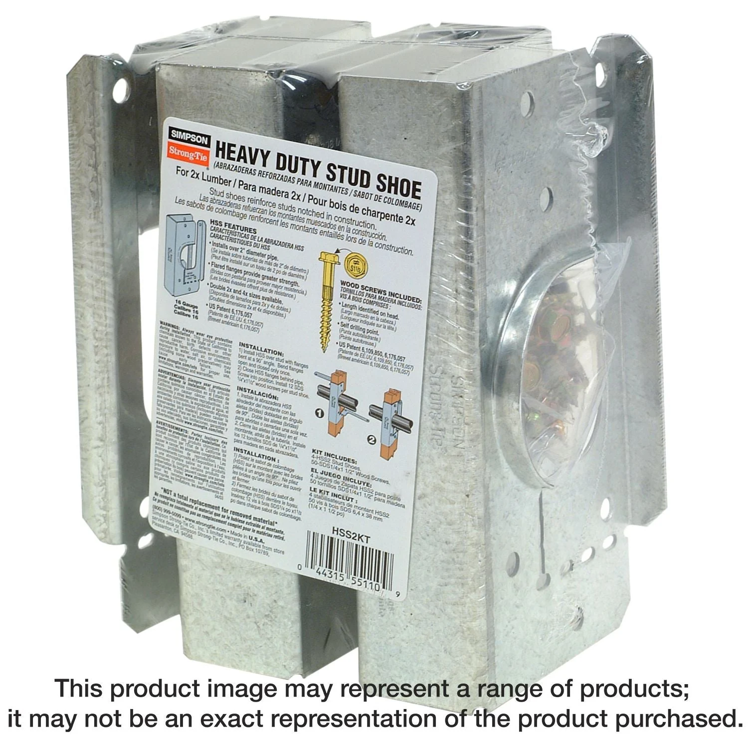 Simpson Strong-Tie HSS2KT HSS Galvanized Stud Shoe for 2x, with Strong-Drive SDS Screws, 4-Pack