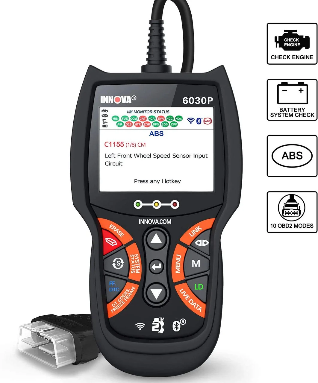 INNOVA 6030P Code Reader ABS/Check Engine Light OBD2 Scanner Live Data Diagnostic Scan Tool with Battery & Alternator Test/Code Severity Levels/Full OBDII Modes