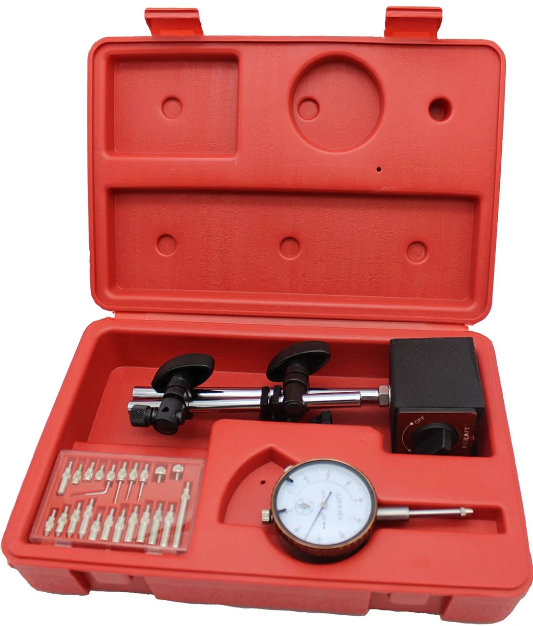 Professional Dial Indicator Magnetic Base: Dial Indicator 0-1"x0.001" Steel Hard