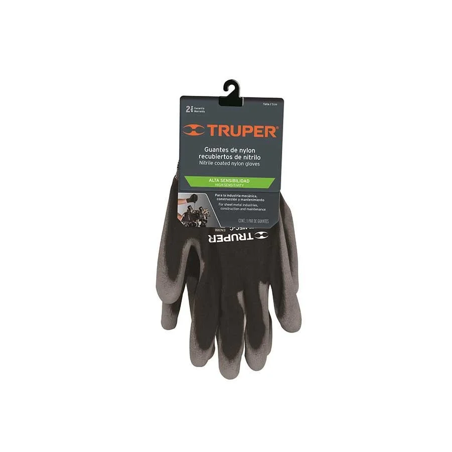 Truper Nitrile Coated Nylon Gloves High Sensitivity, Nitrile/nylon Gloves Small