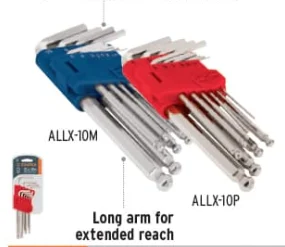 Truper 10-Pc Long Arm Ball-End Hex Key Wrench Sets, Metric, ball end, hex wrench