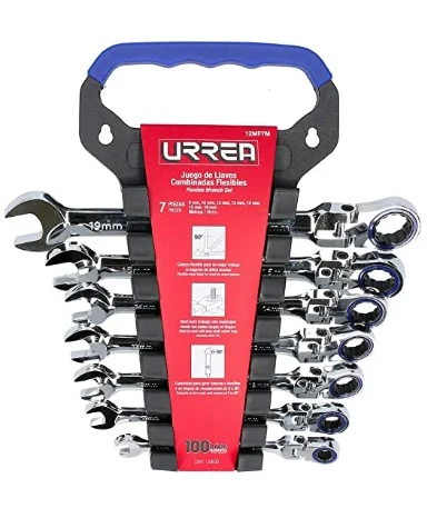 URREA Metric Flex Combination Ratcheting Wrench Set,12 Point,12MF7M