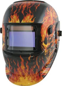 Solar Powered Auto Dark Welding Helmet, Flaming Skulls TTN-41266