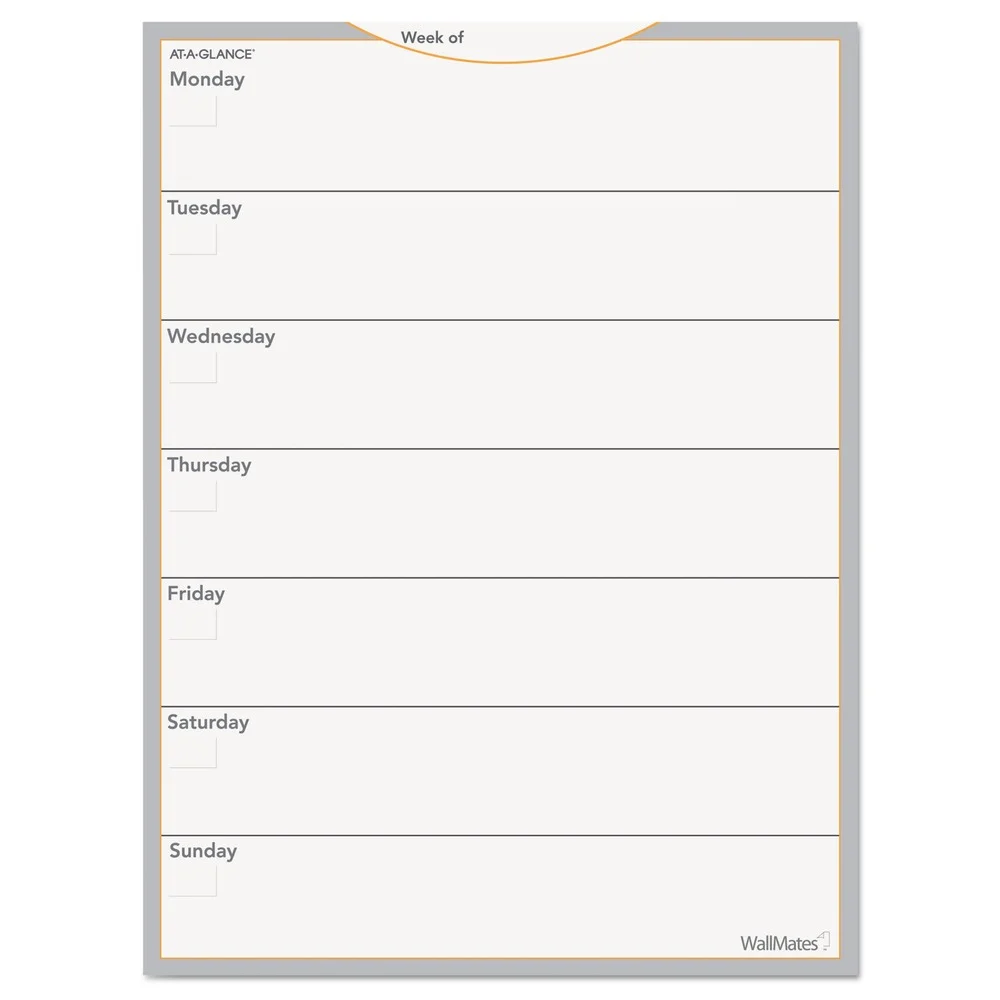 AT-A-GLANCE WallMates Undated Self-Adhesive 18 in. x 24 in. Dry Erase Monthly Planning Surfaces - White/Gray/Orange Sheets