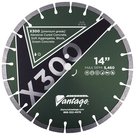Diamond Vantage X300 12 x .125 x 1/20mm Premium Green Concrete/Block Diamond Segmented Blade