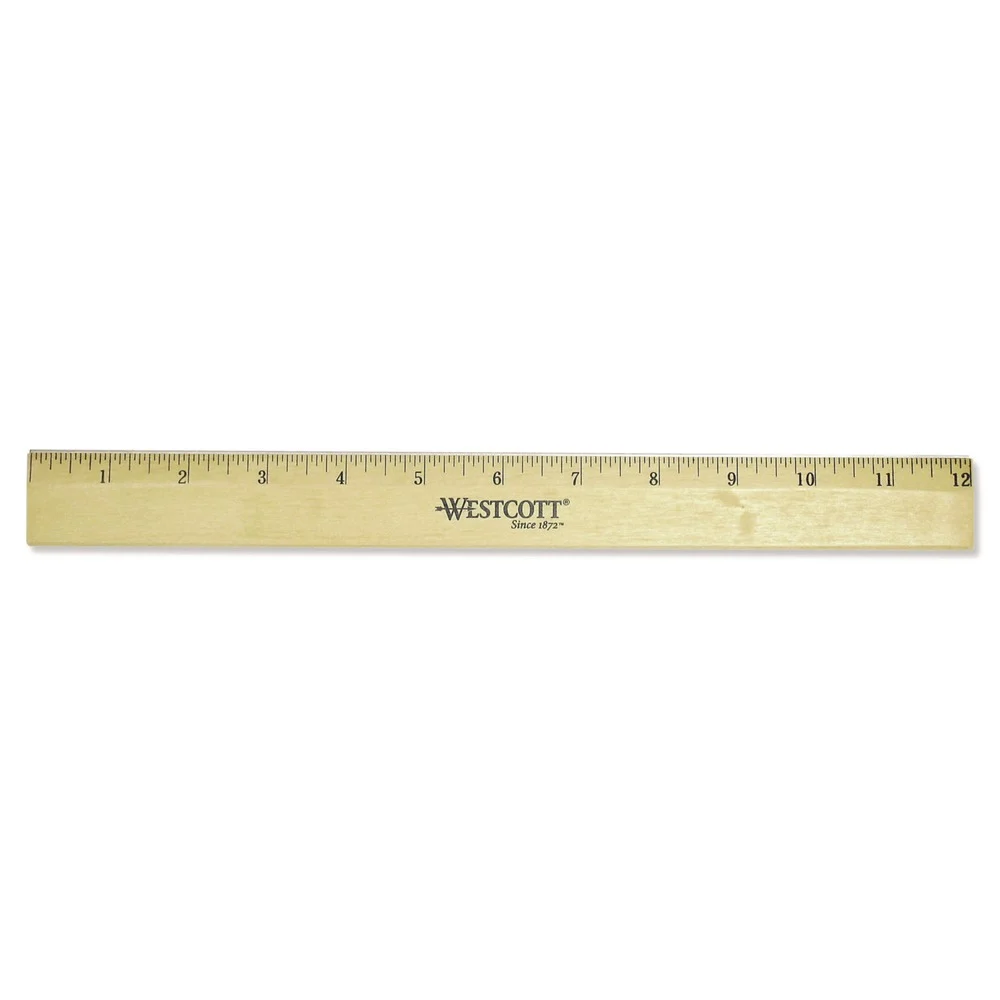 Westcott 12 in. Long Standard Wood Ruler with Single Metal Edge