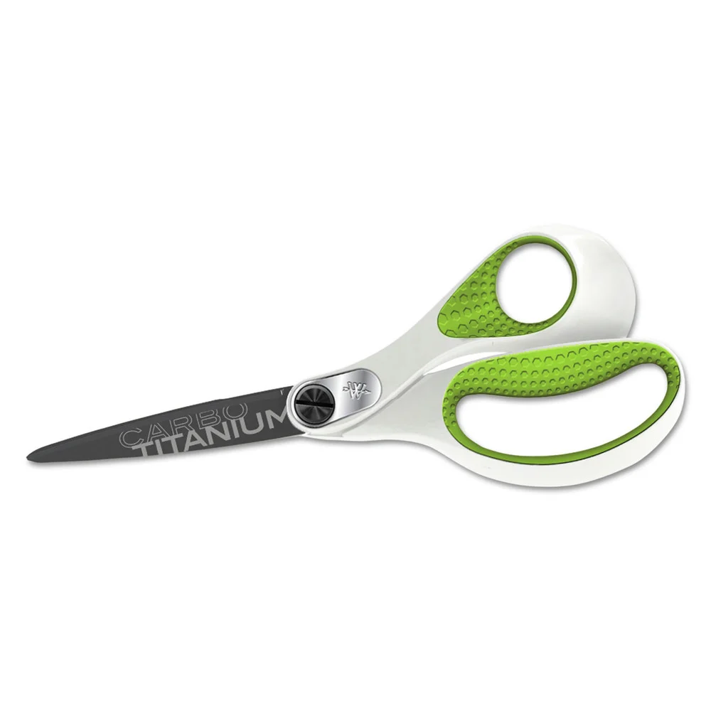 Westcott 16447 8 in. Long 3.25 in. Cut Length CarboTitanium Bonded Scissors - Straight White/Green Handle