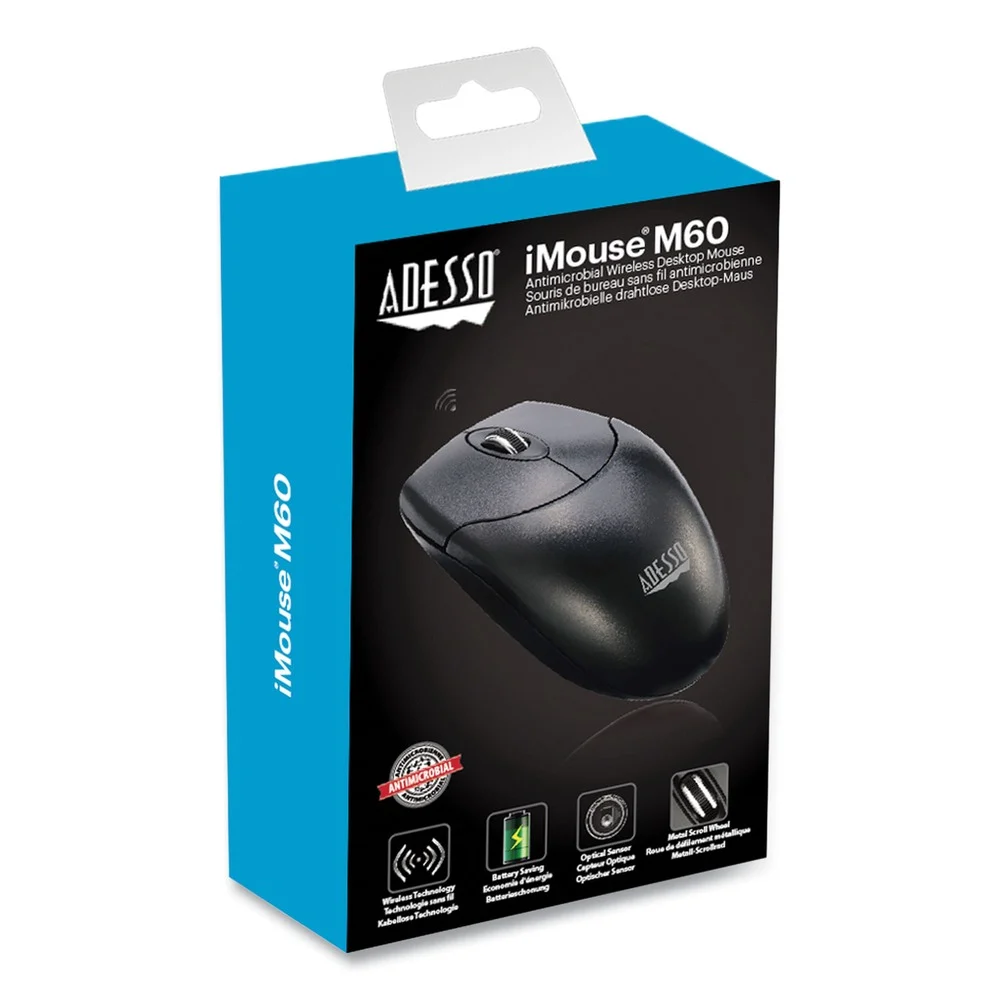 Adesso iMouse 2.4 GHz Frequency 30 ft. Wireless Range Left/Right Hand Use Antimicrobial Wireless Mouse - Black