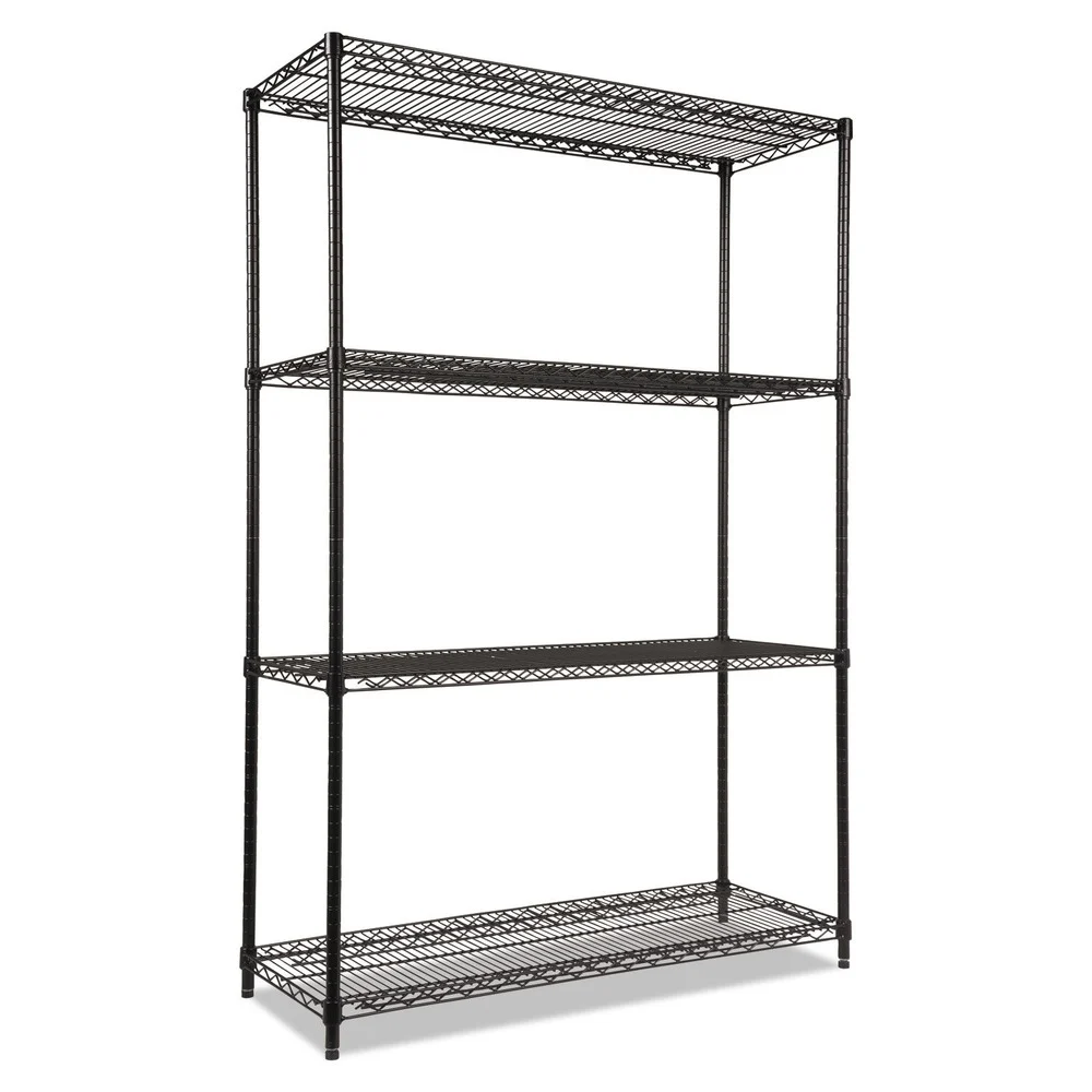 Alera ALESW504818BL NSF Certified Industrial 48 in. x 18 in. x 72 in. 4-Shelf Wire Shelving Starter Kit - Black