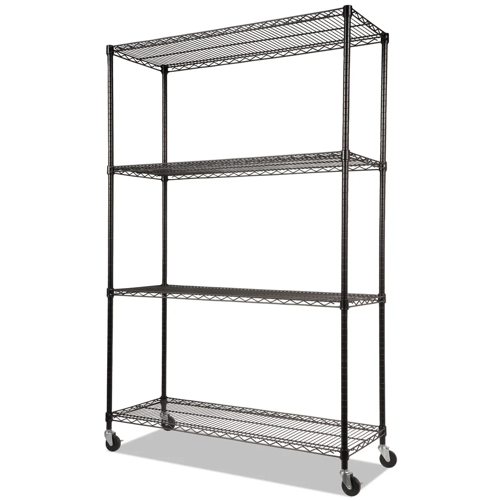 Alera ALESW604818BL 48 in. x 18 in. x 72 in. NSF Certified 4-Shelf Wire Shelving Kit with Casters - Black