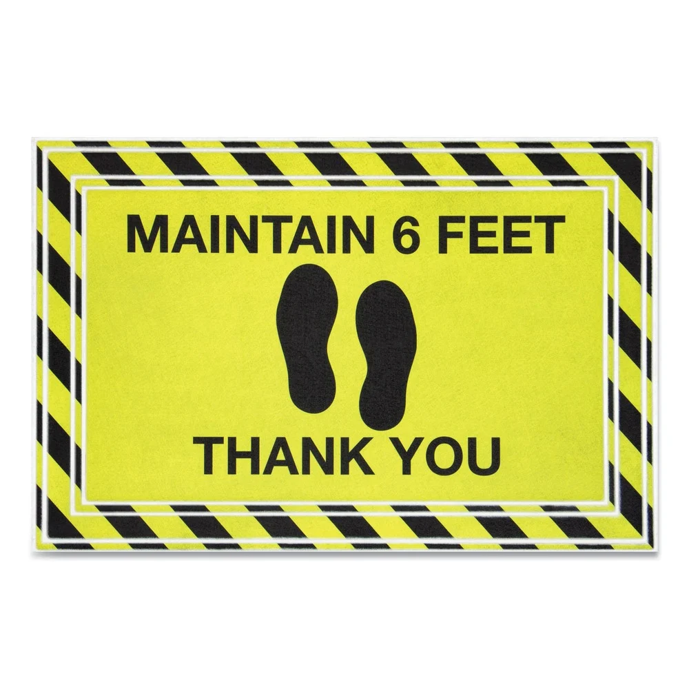 Apache Mills 24 in. x 36 in. Maintain 6 Feet Thank You Message Floor Mats - Black/Yellow