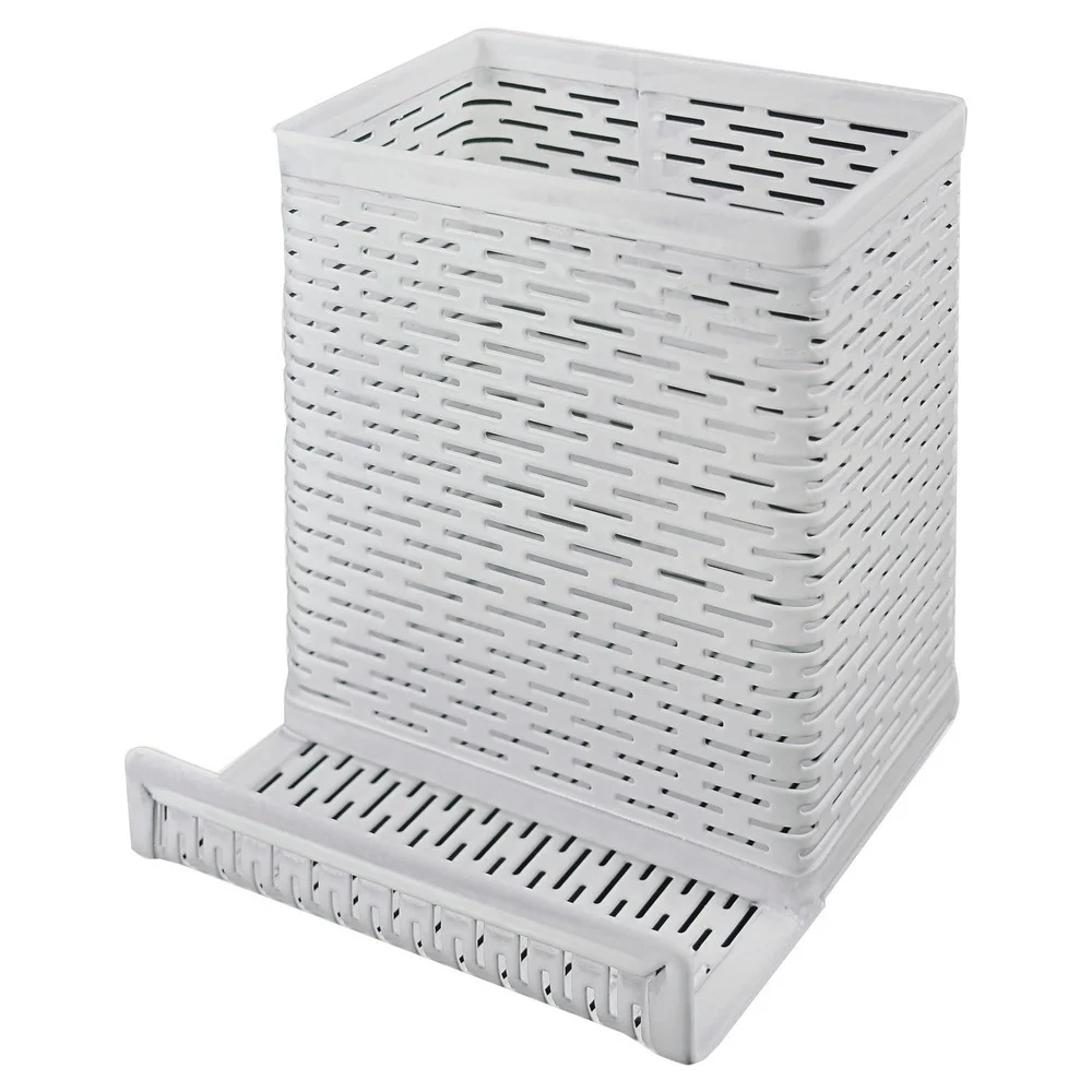 Artistic Urban Collection 3.5 in. x 3.5 in. Perforated Steel Punched Metal Pencil Cup/Cell Phone Stand - White