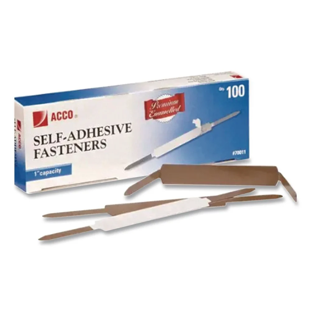 ACCO 1 in. Capacity 2.75 in. Center to Center Premium Self-Adhesive Two-Prong Paper Fastener Bases - Silver (100/Box)