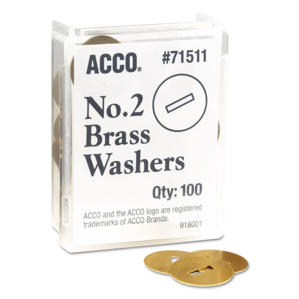ACCO 1.25 in. Diameter No. 2 Washers for Two-Prong Fasteners - Brass (100/Box)