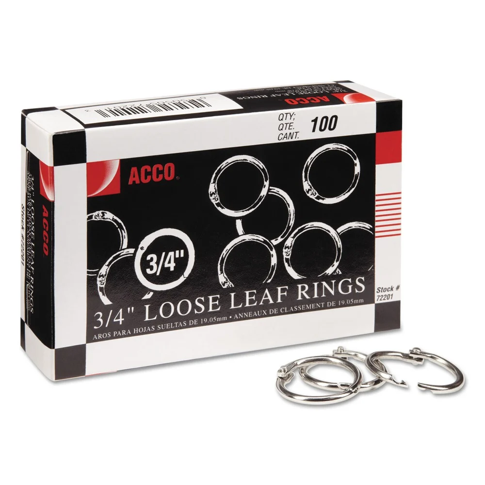 ACCO 0.75 in. Diameter Metal Book Rings (100/Box)