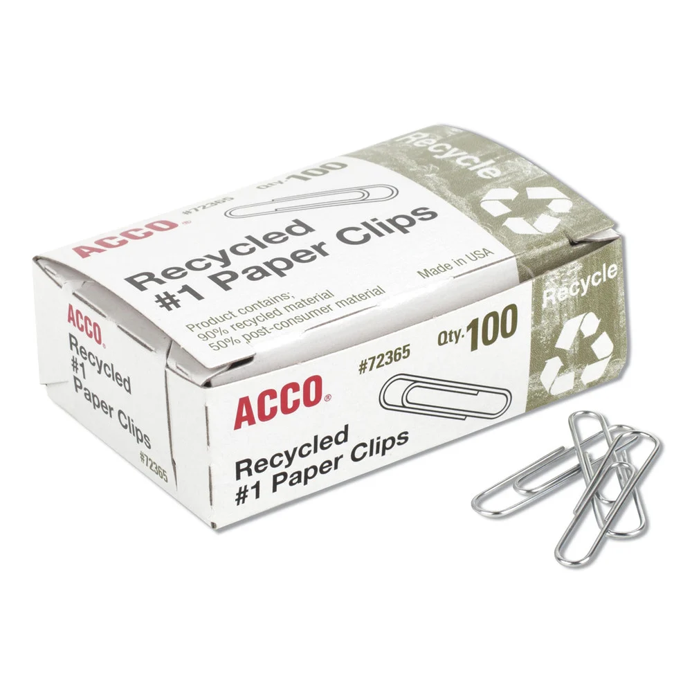 ACCO No. 1 Smooth Recycled Paper Clips - Silver (1000/Pack)
