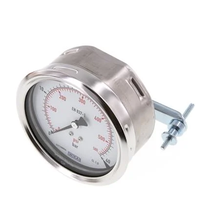 0..40 Bar (0..580 psi) Panel Mount Pressure Gauge Steel/Brass 100 mm Class 1.0 (Bracket)