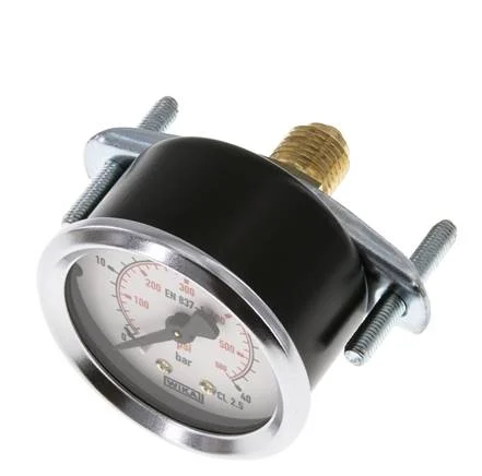0..40 Bar (0..580 psi) Panel Mount Pressure Gauge Steel/Brass 50 mm Class 2.5 (Bracket)