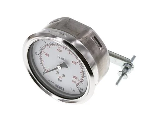 0..60 Bar (0..870 psi) Panel Mount Pressure Gauge Steel/Brass 100 mm Class 1.0 (Bracket)