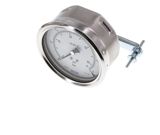 0..6 Bar (0..87 psi) Panel Mount Pressure Gauge Steel/Brass 100 mm Class 1.0 (Bracket)