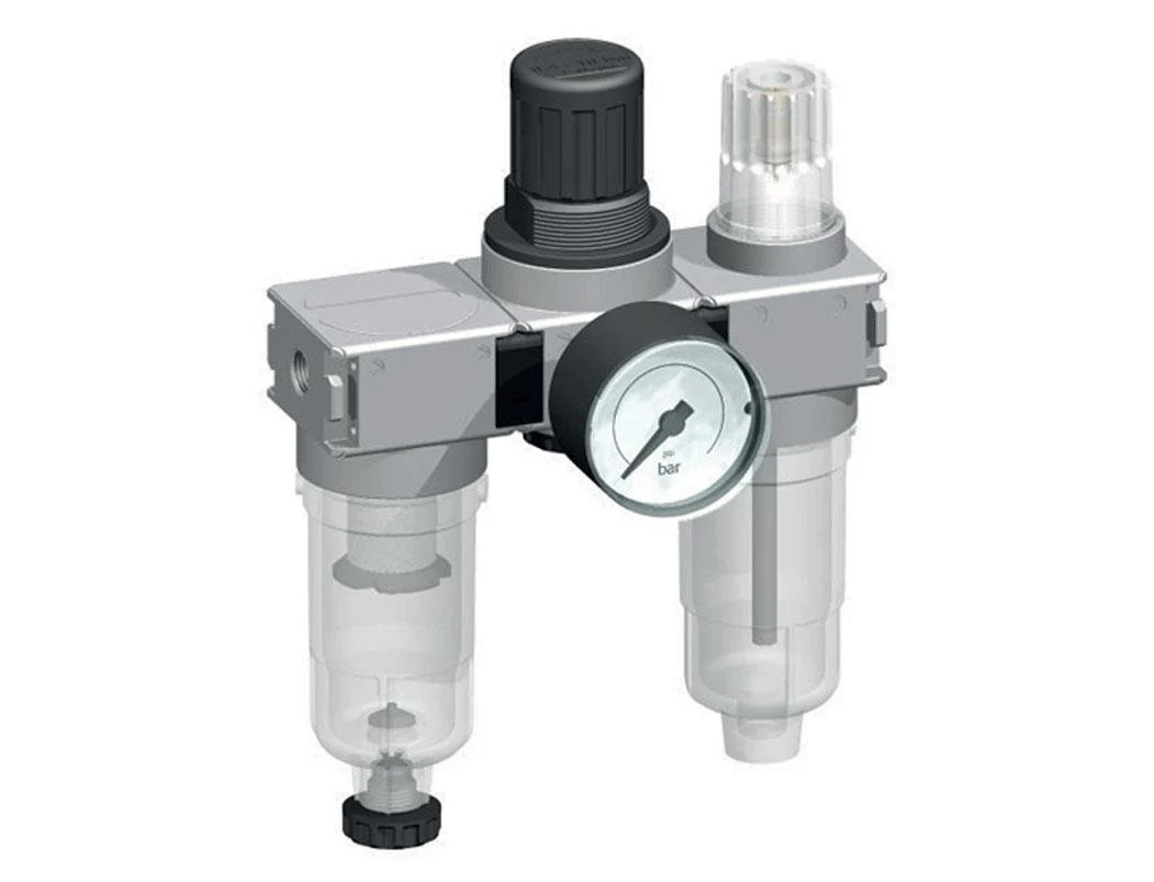 FRL 3-Part G1/4'' 750 l/min 0.5-10.0bar/7-145psi Semi-Auto 40 mm Pressure Gauge Cylinder Lock Polycarbonate Multifix 0