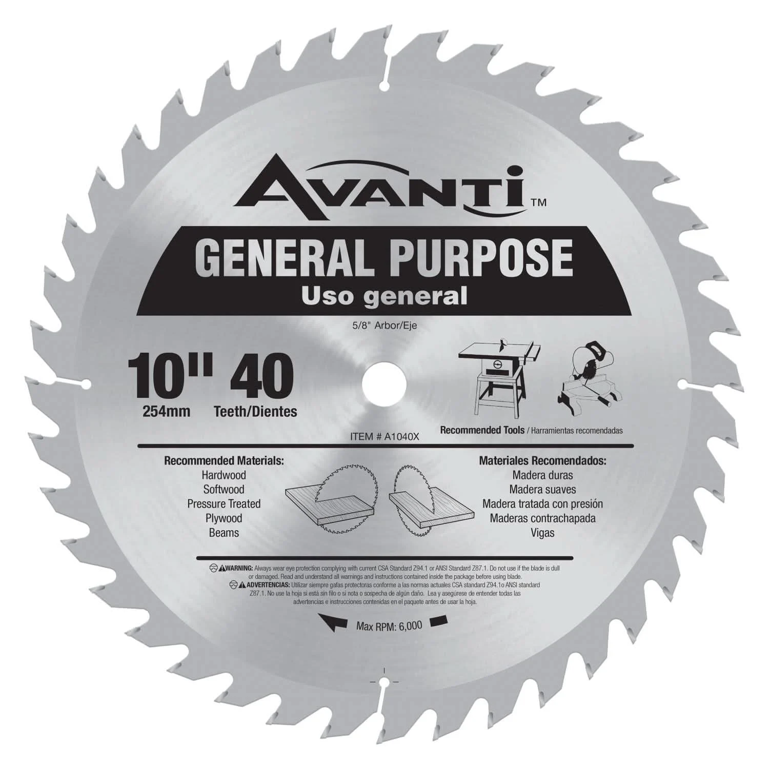 Avanti A1040X 10 in. x 40-Tooth General Purpose Saw Blade