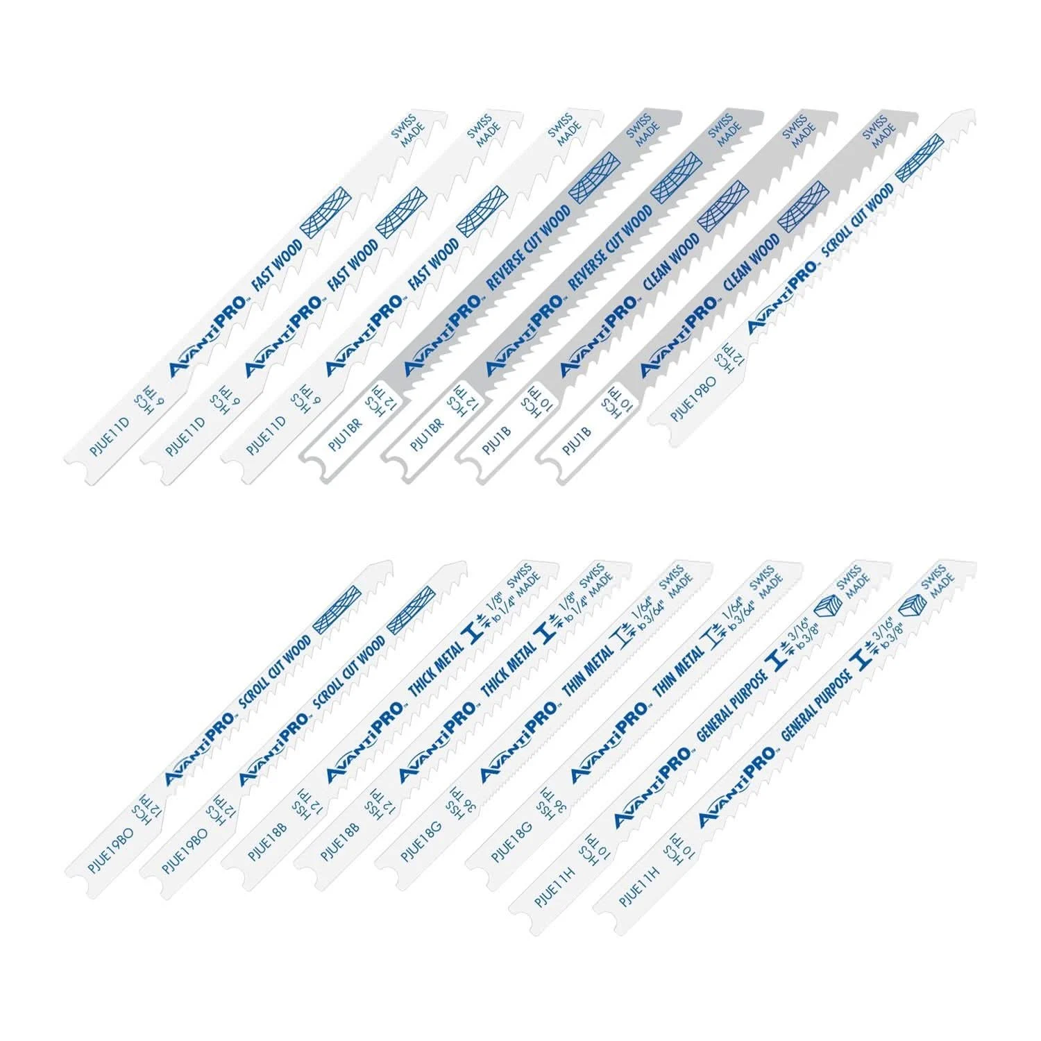 Avanti PJU16BC PRO U-Shank Jig Saw Blade Set for Wood & Metal (16-pieces)