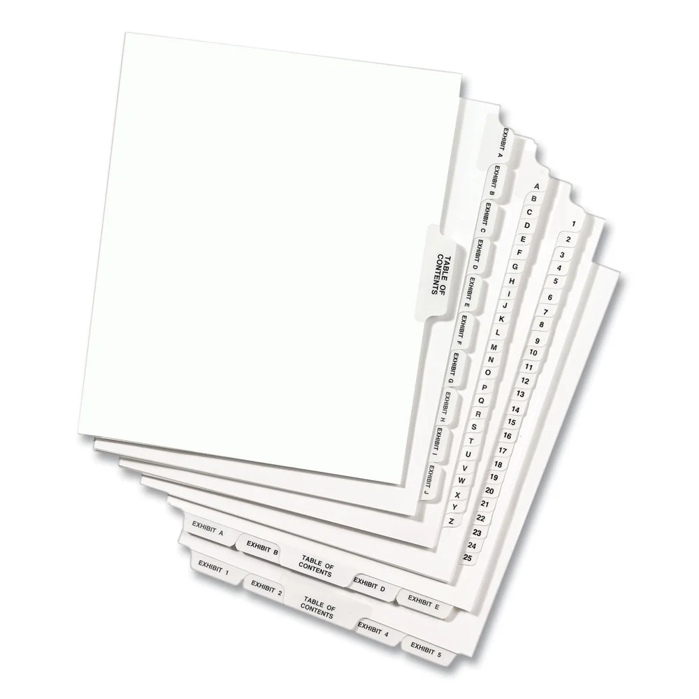 Avery 01058 11 in.x 8.5 in. 10-Tab Avery Style 58 Preprinted Legal Exhibit Side Tab Index Dividers - White (25/Pack)