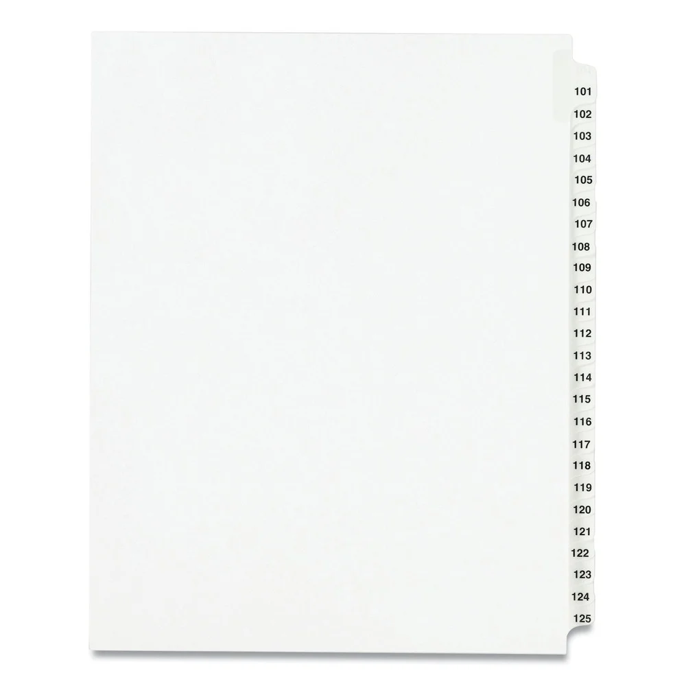 Avery 11 in. x 8.5 in. 25-Tab 101 to 125 Avery Style Preprinted Legal Exhibit Side Tab Index Dividers - White (1-Set)