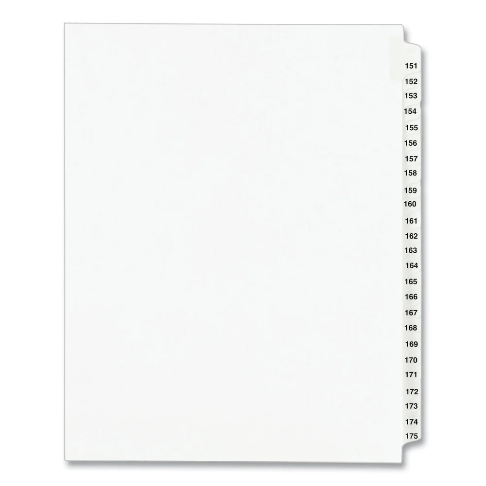 Avery 11 in. x 8.5 in. 25-Tab 151 to 175 Avery Style Preprinted Legal Exhibit Side Tab Index Dividers - White (1-Set)