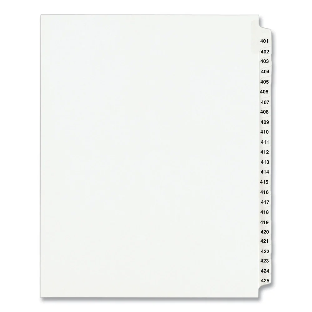 Avery 11 in. x 8.5 in. 25-Tab 401 to 425 Avery Style Preprinted Legal Exhibit Side Tab Index Dividers - White (1-Set)