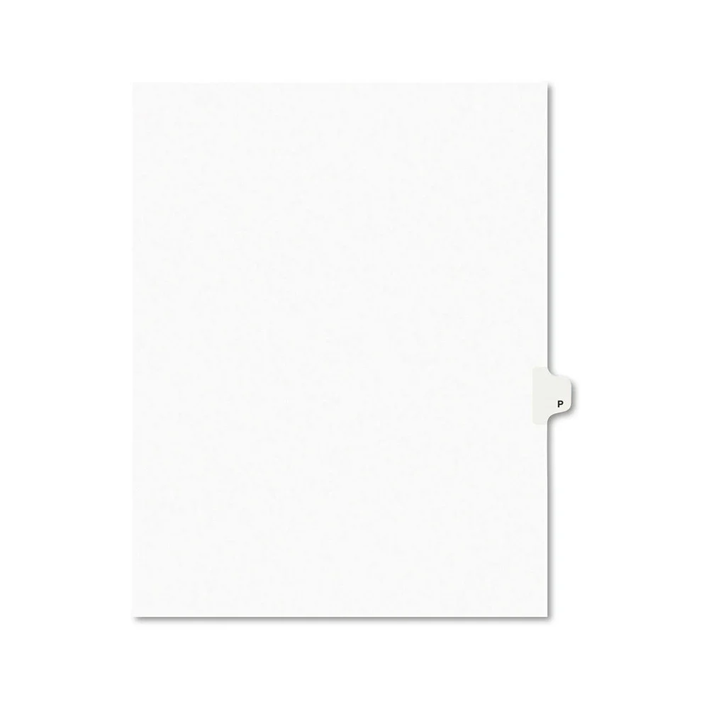 Avery 01416 11 x 8.5 Preprinted Legal Exhibit P 26-Tab Index Dividers - White (25/Pack)