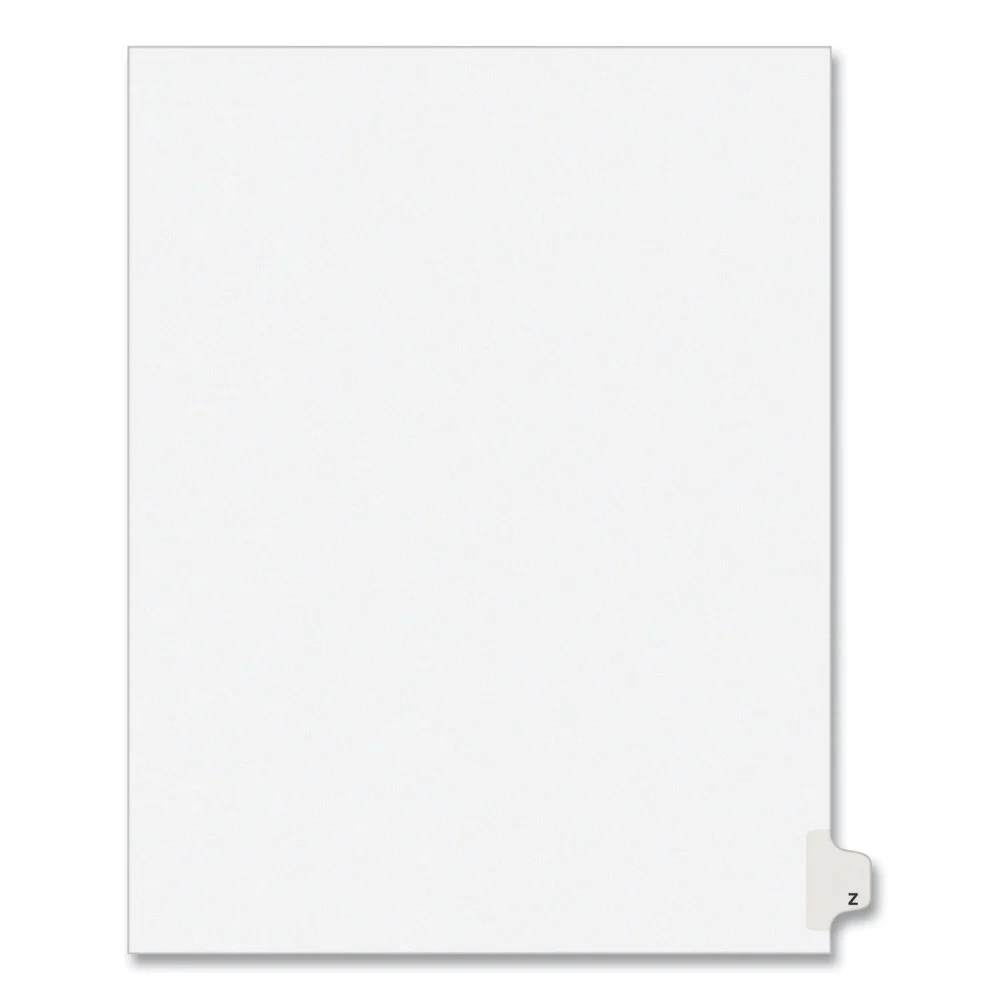 Avery 11 x 8.5 Avery Style Preprinted Legal Exhibit Side Z 26-Tab Index Dividers - White (25/Pack)