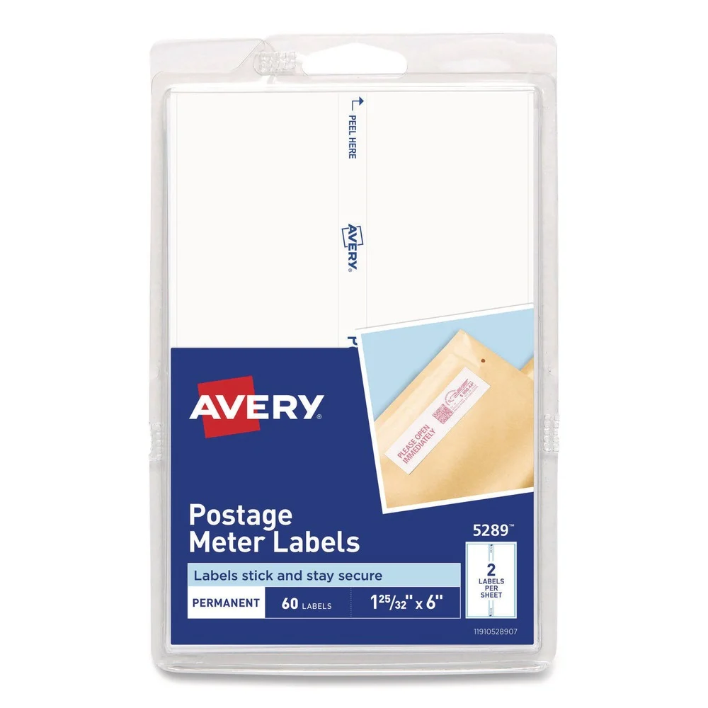 Avery 1.78 in. x 6 in. Postage Meter Labels for Personal Post Office - White (2/Sheet, 30 Sheets/Pack)