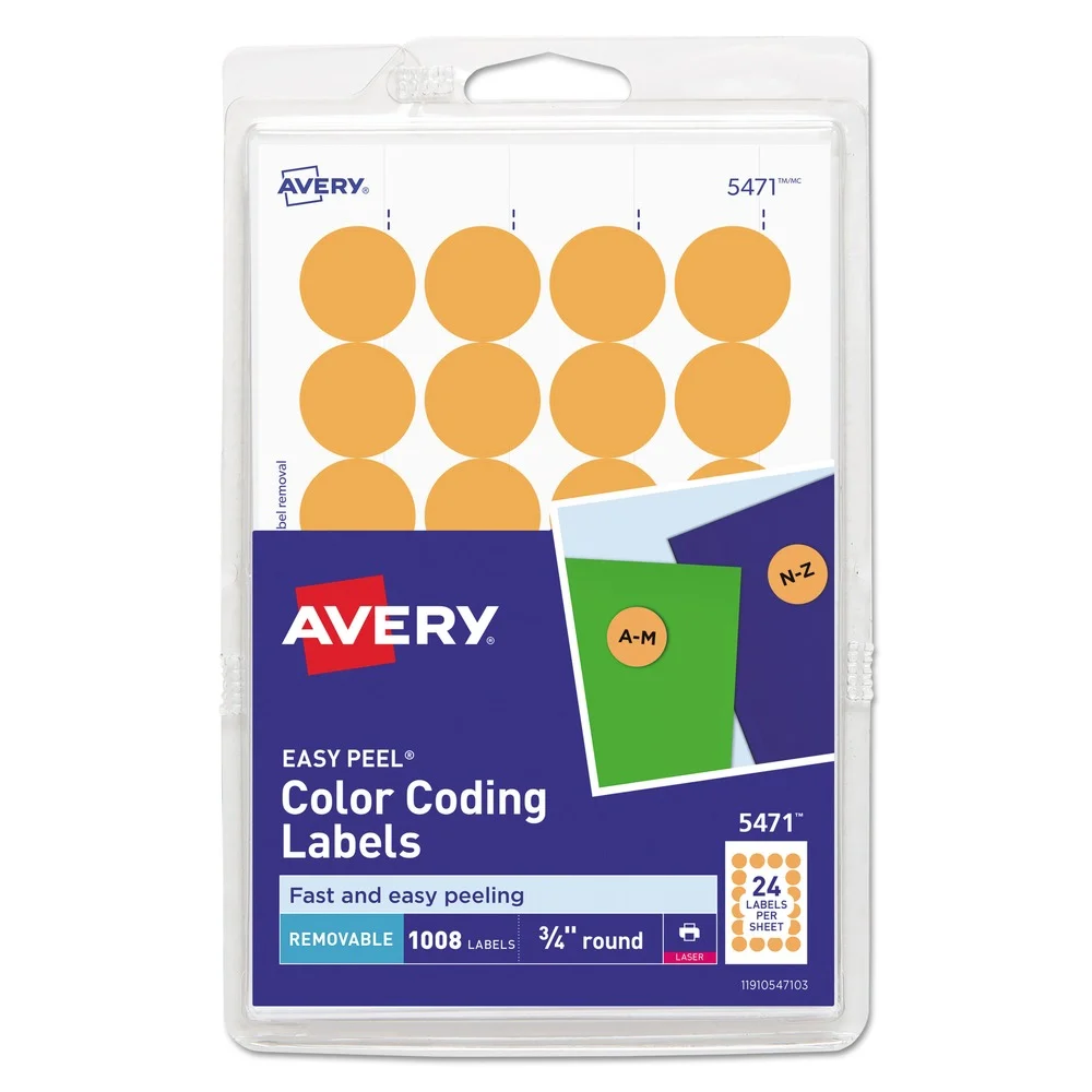 Avery 0.75 in. Diameter Printable Self-Adhesive Removable Color-Coding Labels - Neon Orange (24/Sheet, 42 Sheets/Pack)