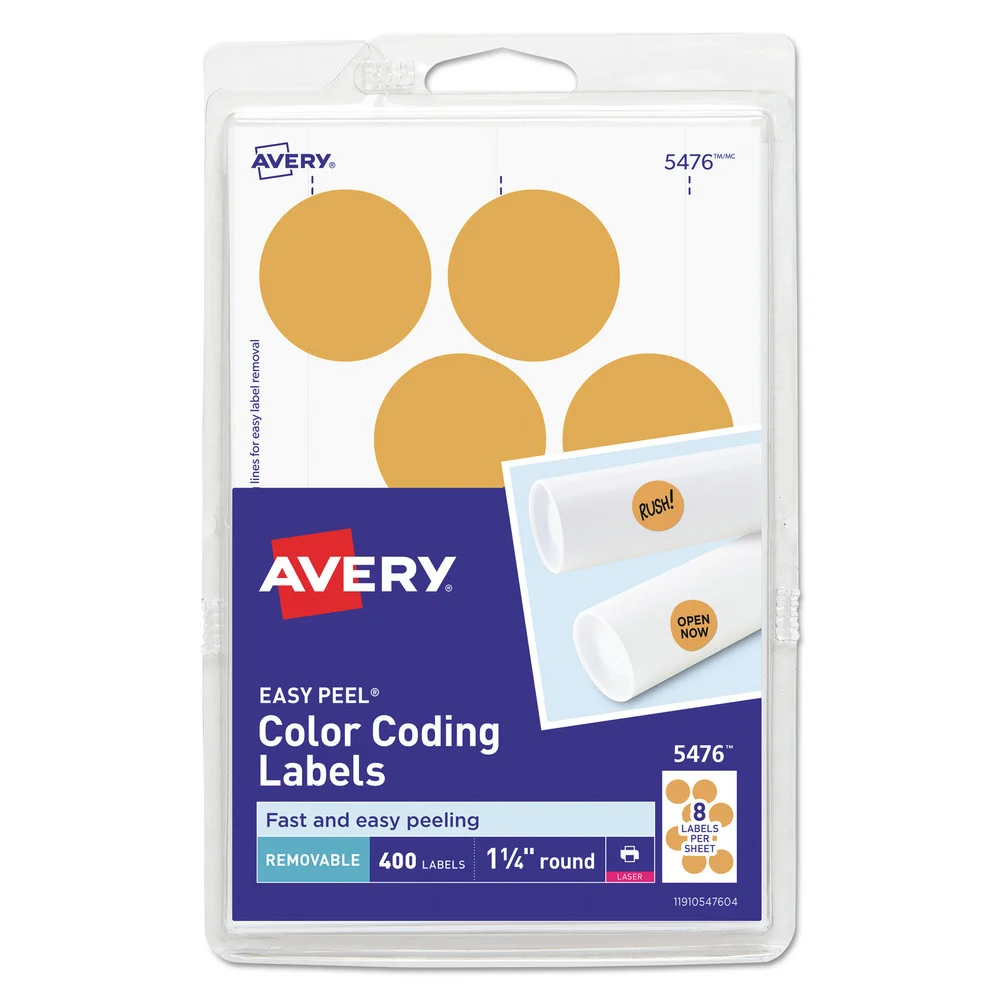Avery 1.25 in. Diameter Printable Self-Adhesive Removable Color-Coding Labels - Neon Orange (8/Sheet, 50 Sheets/Pack)