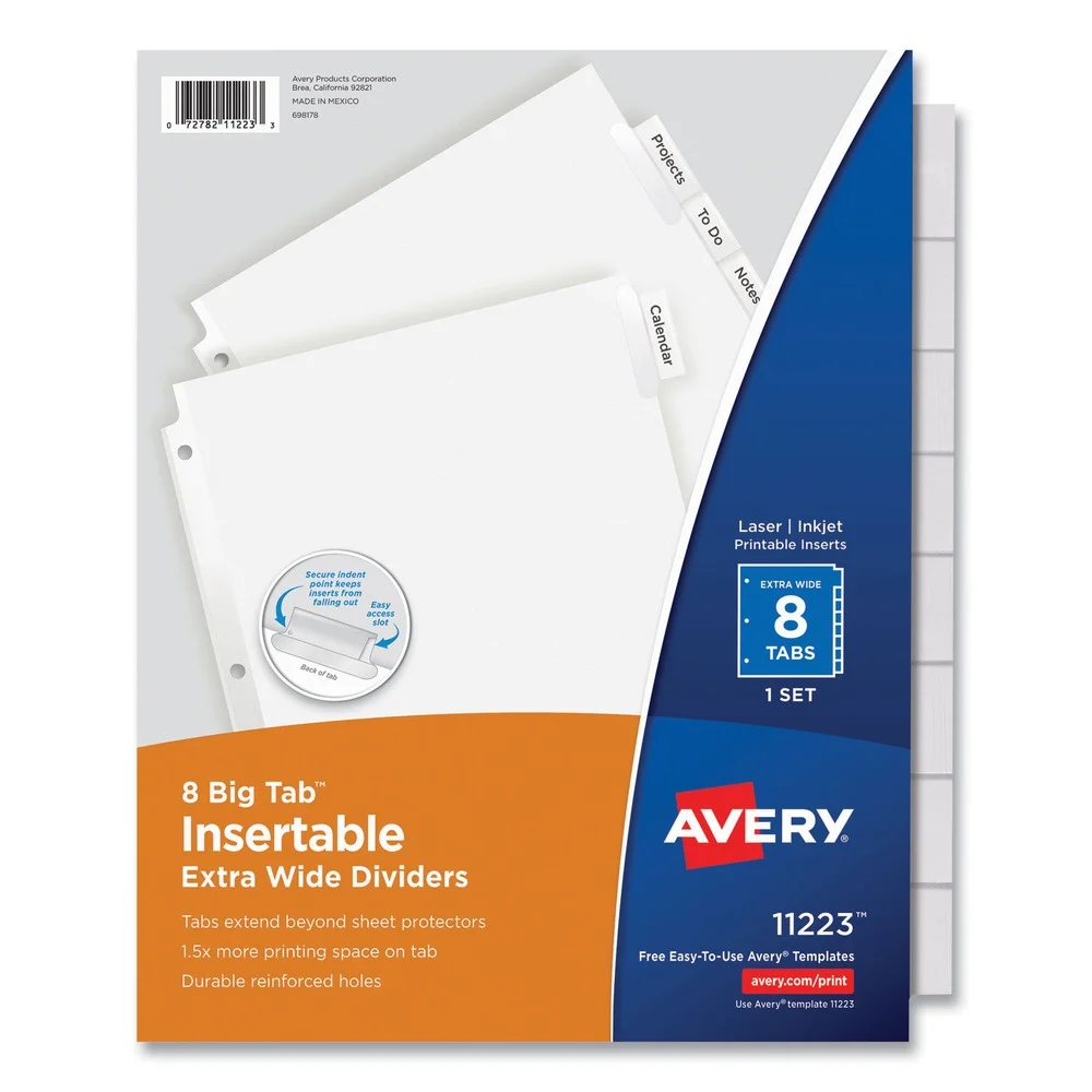Avery Big Tab 11.13 in. x 9.25 in. 8-Tab Insertable Dividers - Clear Tabs/White (1-Set)