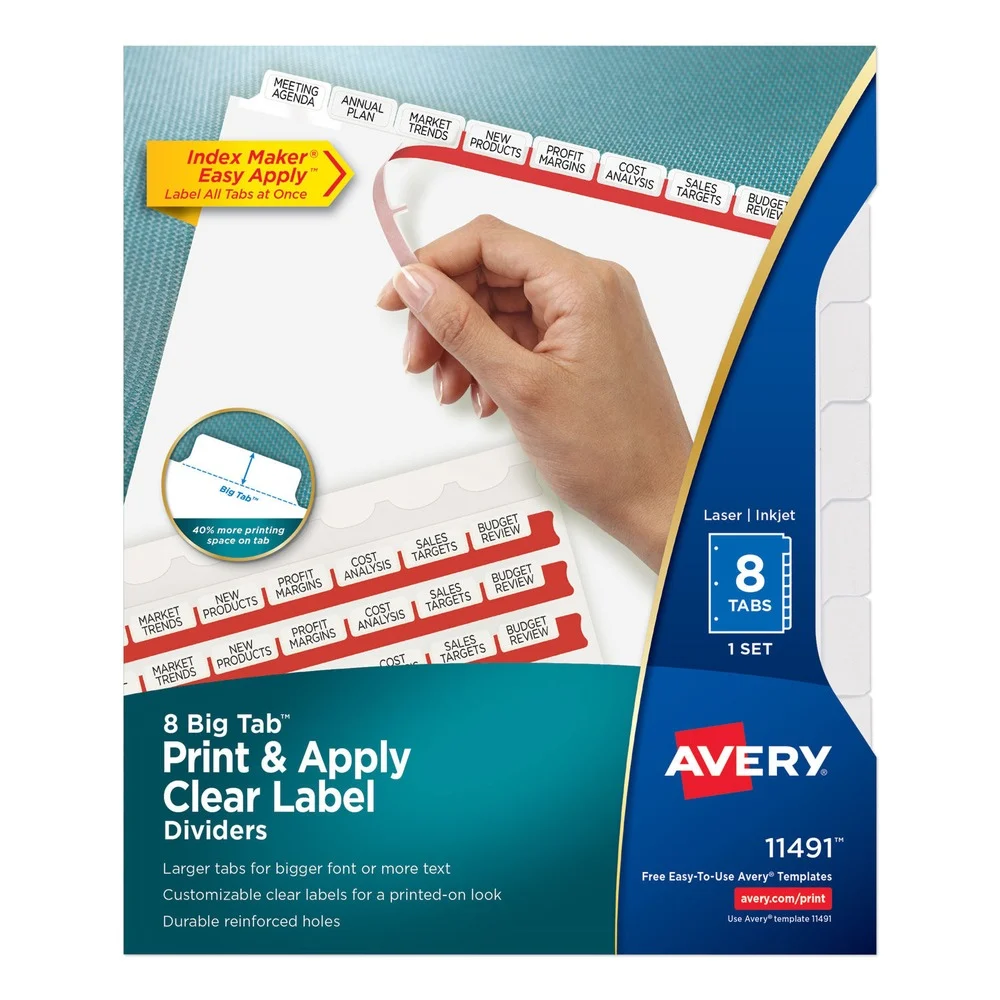 Avery 11 in. x 8.5 in. 8-Tab Big Tab Clear Label Dividers - White Tabs/White (1-Set)