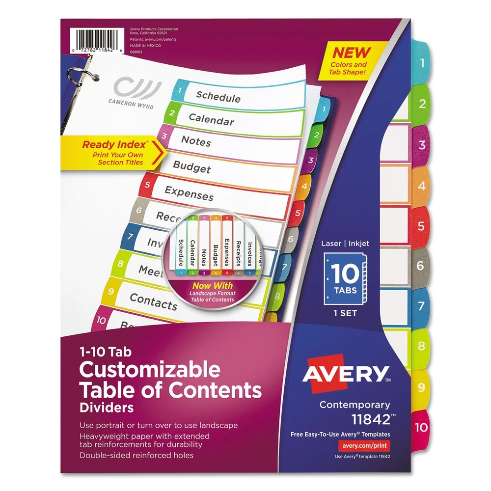 Avery 1 - 10 Tab 11 in. x 8.5 in. Customizable TOC Ready Index Divider Set - Multicolor (1 Set)