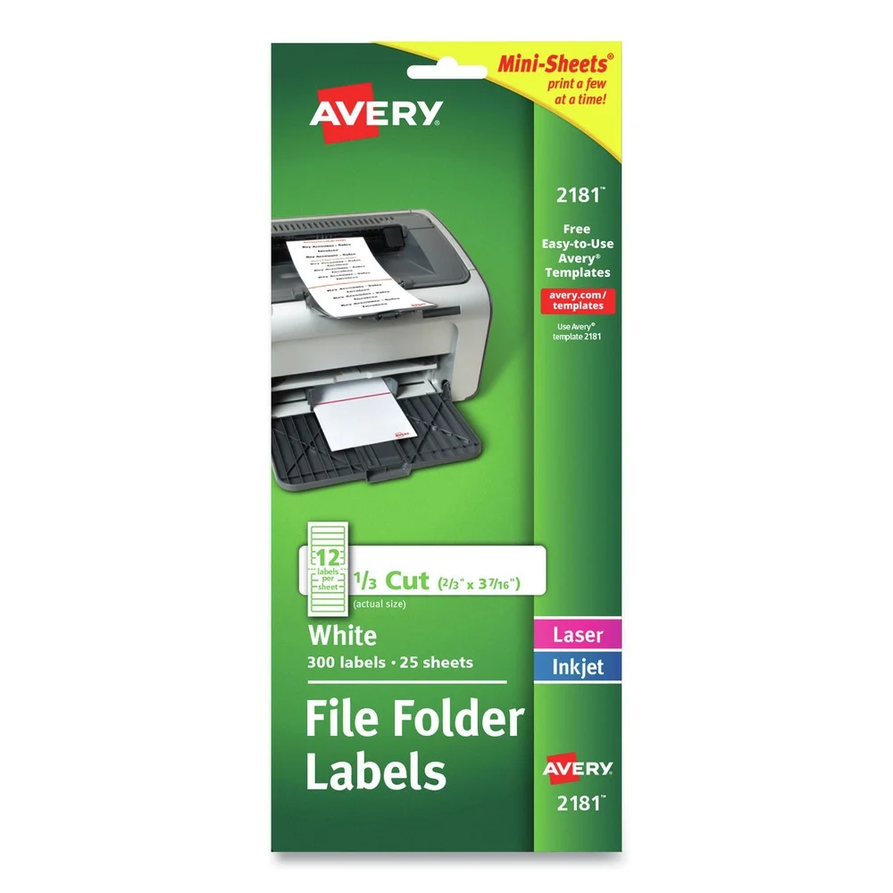 Avery 0.66 in. x 3.44 in. Mini-Sheets Permanent File Folder Labels - White (300/Pack)