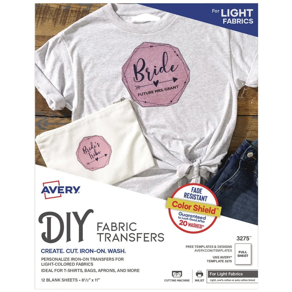 Avery 8.5 in. x 11 in. Fabric Transfers - White (12/Pack)