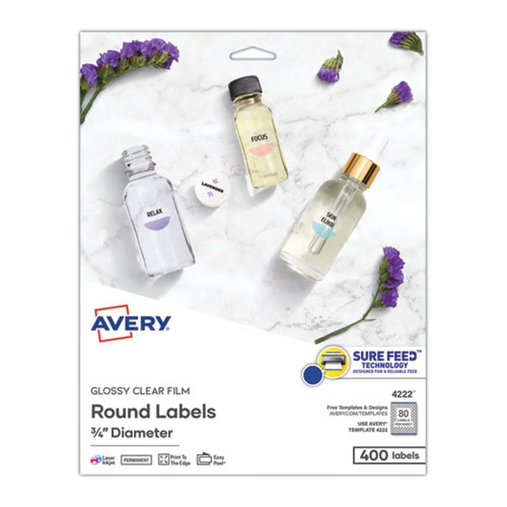 Avery 0.75 in. Diameter Printable Self-Adhesive Permanent ID Labels with Sure Feed - Clear (400/Pack)